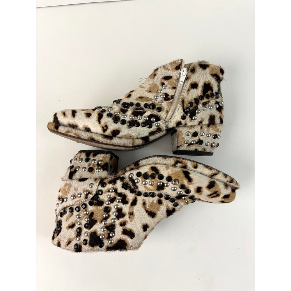 Free People Leopard Calf Hair Studded Rhinestone Ankle Boots EU 38 Boho Western - Picture 3 of 9